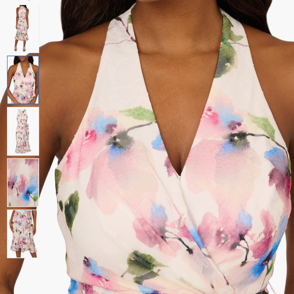 Adrianna Papell Floral Tie Belt High-Low Dress - Picture 3 of 16